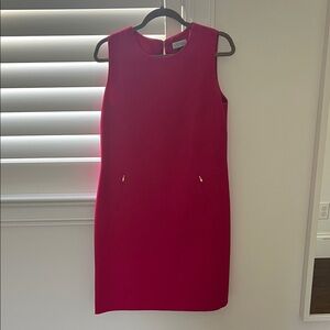 Tahari Fuchsia Sleeveless Shift Dress with Zip-Pocket Detail